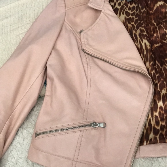 Kenna T Nude/Blush Lambskin Moto Jacket Small EUC - Picture 5 of 7